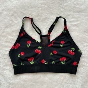 Cherry Print Black Sports Bra